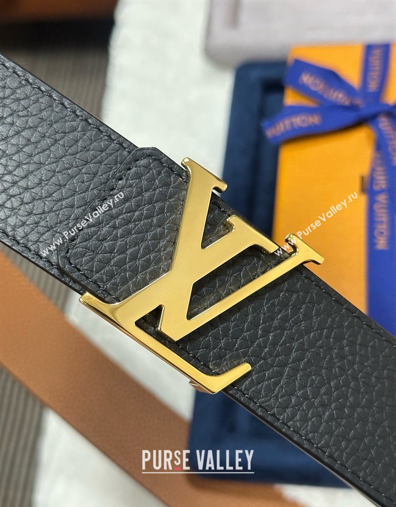 Louis Vuitton Reversible Togo Grained Leather Belt 4cm with LV Buckle Black/Gold 2025 LV091202 (99-250912121)