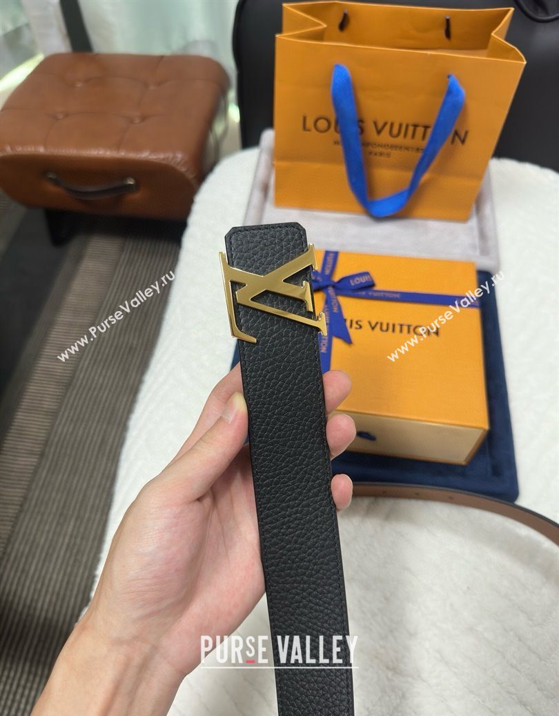 Louis Vuitton Reversible Togo Grained Leather Belt 4cm with LV Buckle Black/Gold 2025 LV091202 (99-250912121)