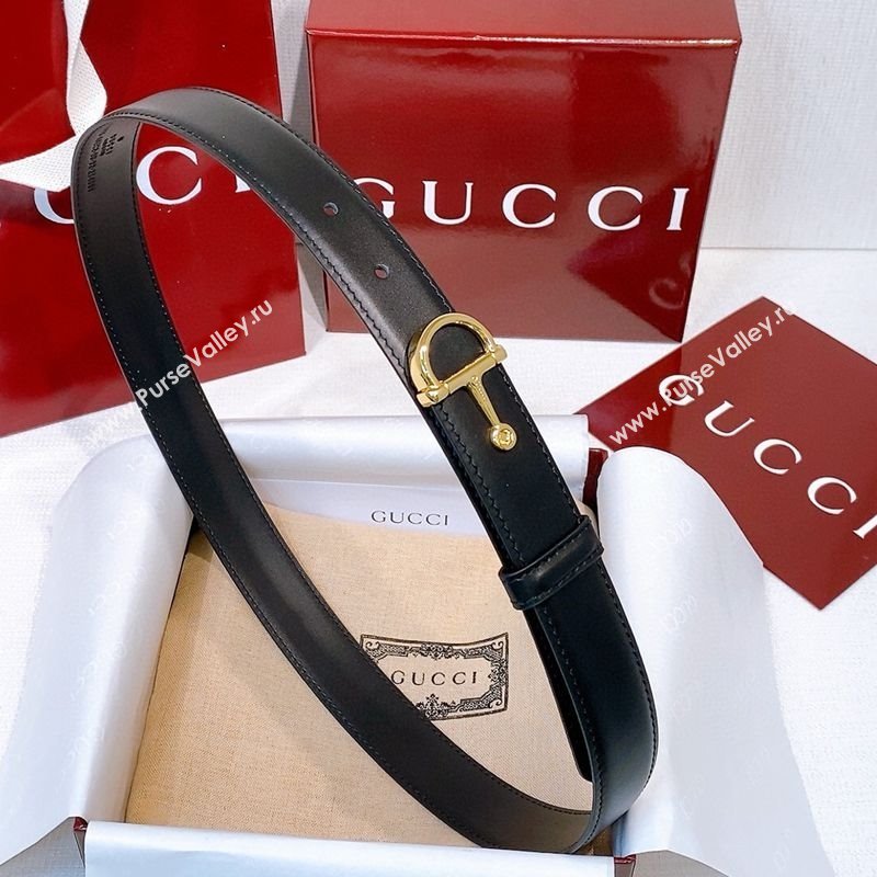 Gucci Thin Belt 2.5cm with Half-Horsebit Buckle in Leather Black/Gold 2025 0912 (99-250912133)