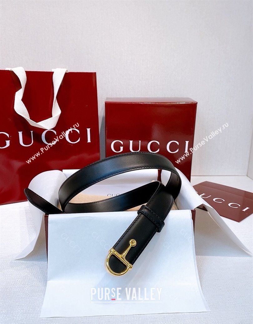 Gucci Thin Belt 2.5cm with Half-Horsebit Buckle in Leather Black/Gold 2025 0912 (99-250912133)