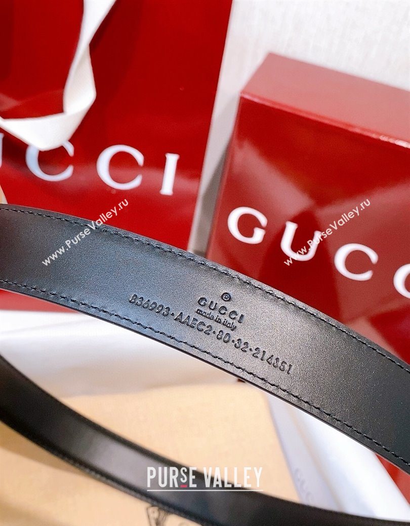 Gucci Thin Belt 2.5cm with Half-Horsebit Buckle in Leather Black/Gold 2025 0912 (99-250912133)