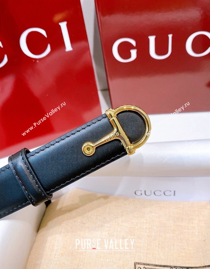 Gucci Thin Belt 2.5cm with Half-Horsebit Buckle in Leather Black/Gold 2025 0912 (99-250912133)