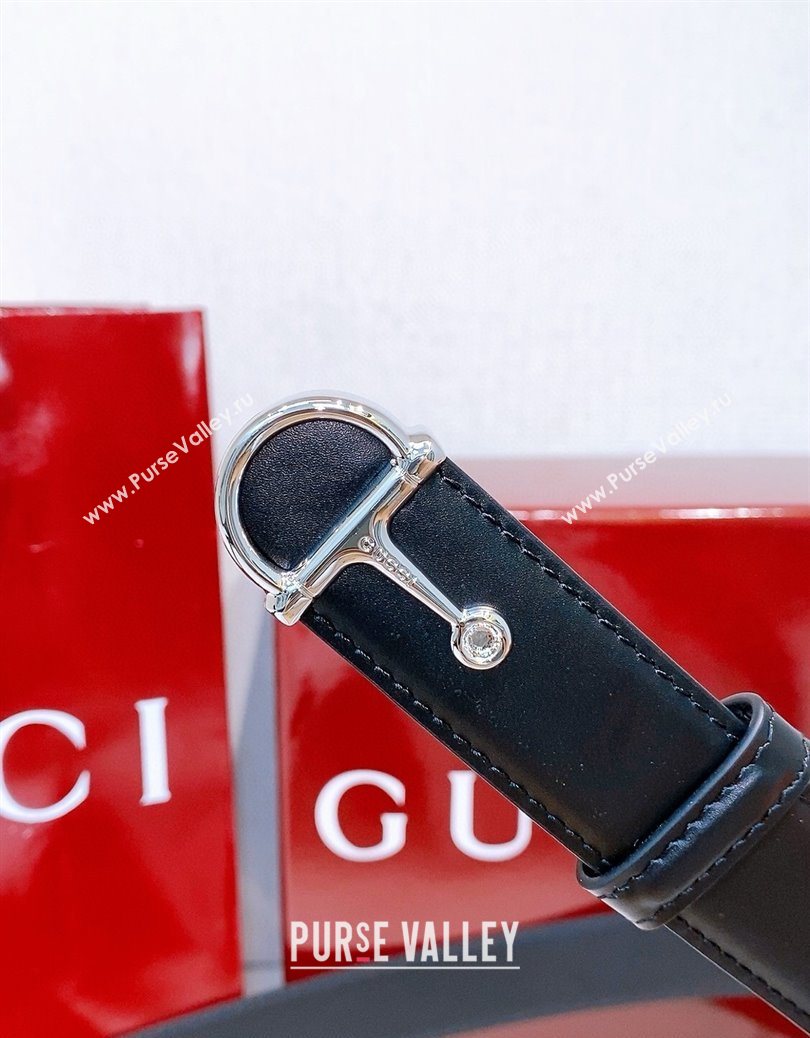 Gucci Thin Belt 2.5cm with Half-Horsebit Buckle in Leather Black/Silver 2025 0912 (99-250912134)