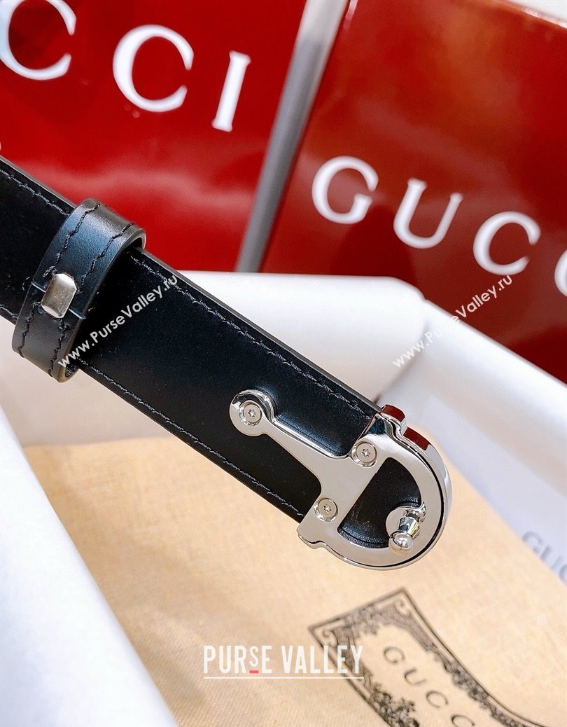 Gucci Thin Belt 2.5cm with Half-Horsebit Buckle in Leather Black/Silver 2025 0912 (99-250912134)
