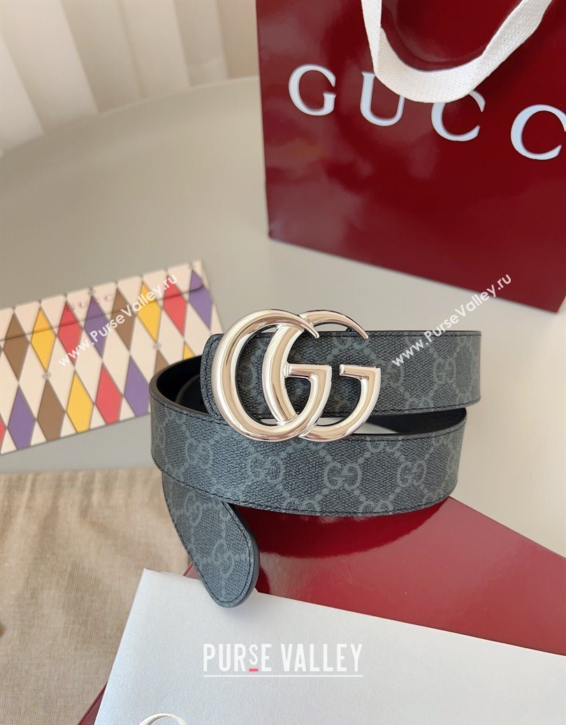 Gucci GG Leather Belt 3.5cm Black/Silver White 2025 GG091201 (99-250912135)