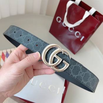 Gucci GG Leather Belt 3.5cm Black/Silver White 2025 GG091201 (99-250912135)