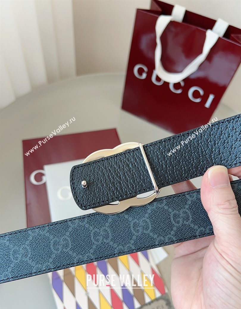 Gucci GG Leather Belt 3.5cm Black/Silver White 2025 GG091201 (99-250912135)
