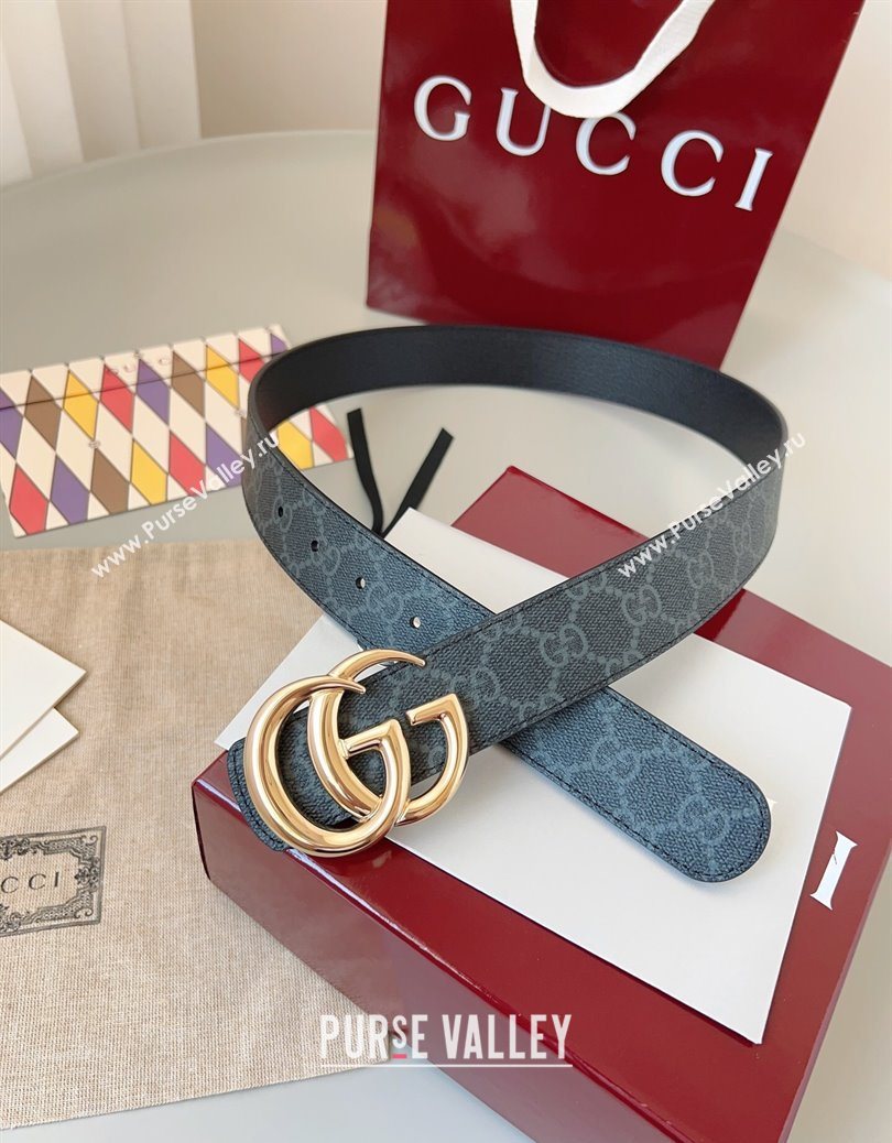 Gucci GG Leather Belt 3.5cm Black/Gold 2025 GG091201 (99-250912137)