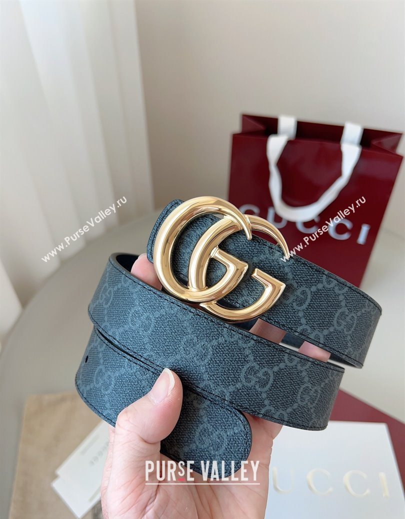 Gucci GG Leather Belt 3.5cm Black/Gold 2025 GG091201 (99-250912137)
