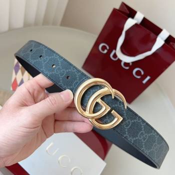 Gucci GG Leather Belt 3.5cm Black/Gold 2025 GG091201 (99-250912137)
