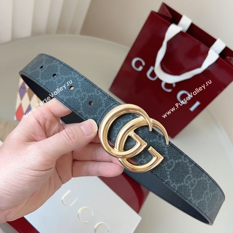 Gucci GG Leather Belt 3.5cm Black/Gold 2025 GG091201 (99-250912137)
