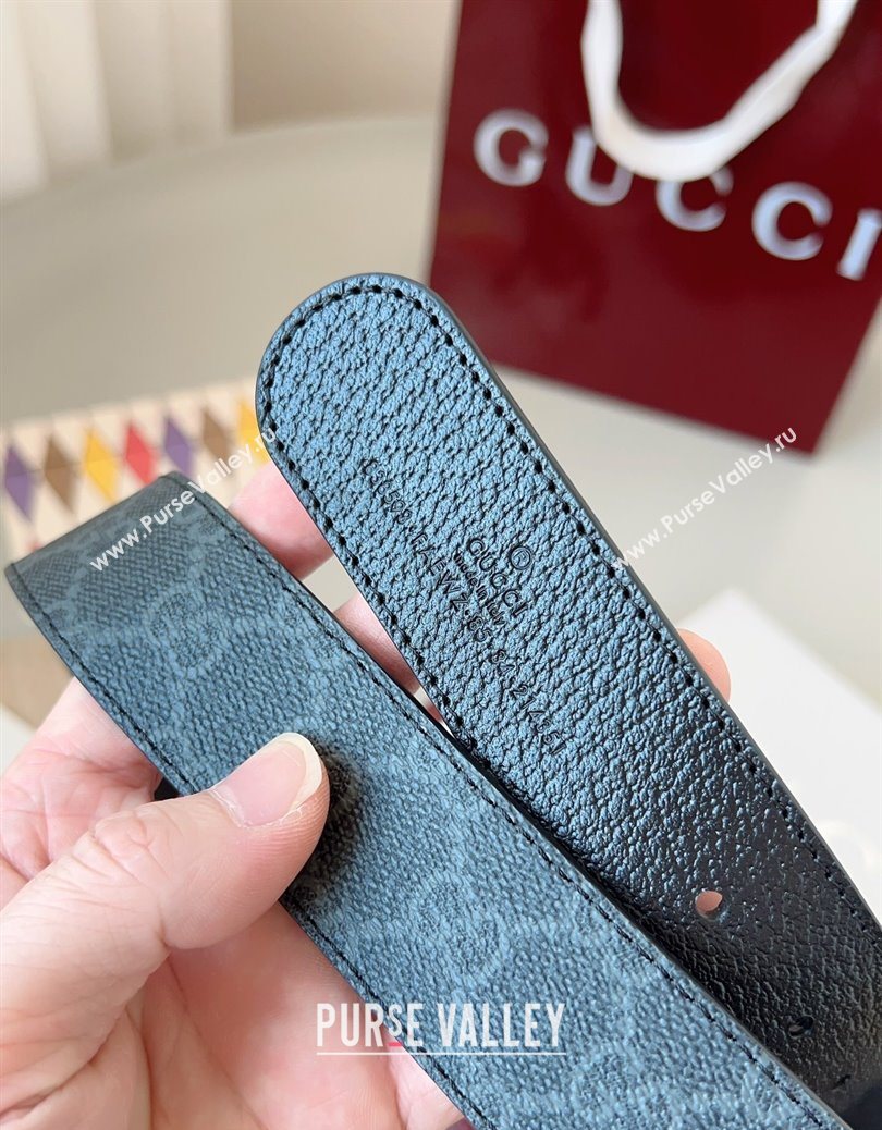 Gucci GG Leather Belt 3.5cm Black/Gold 2025 GG091201 (99-250912137)