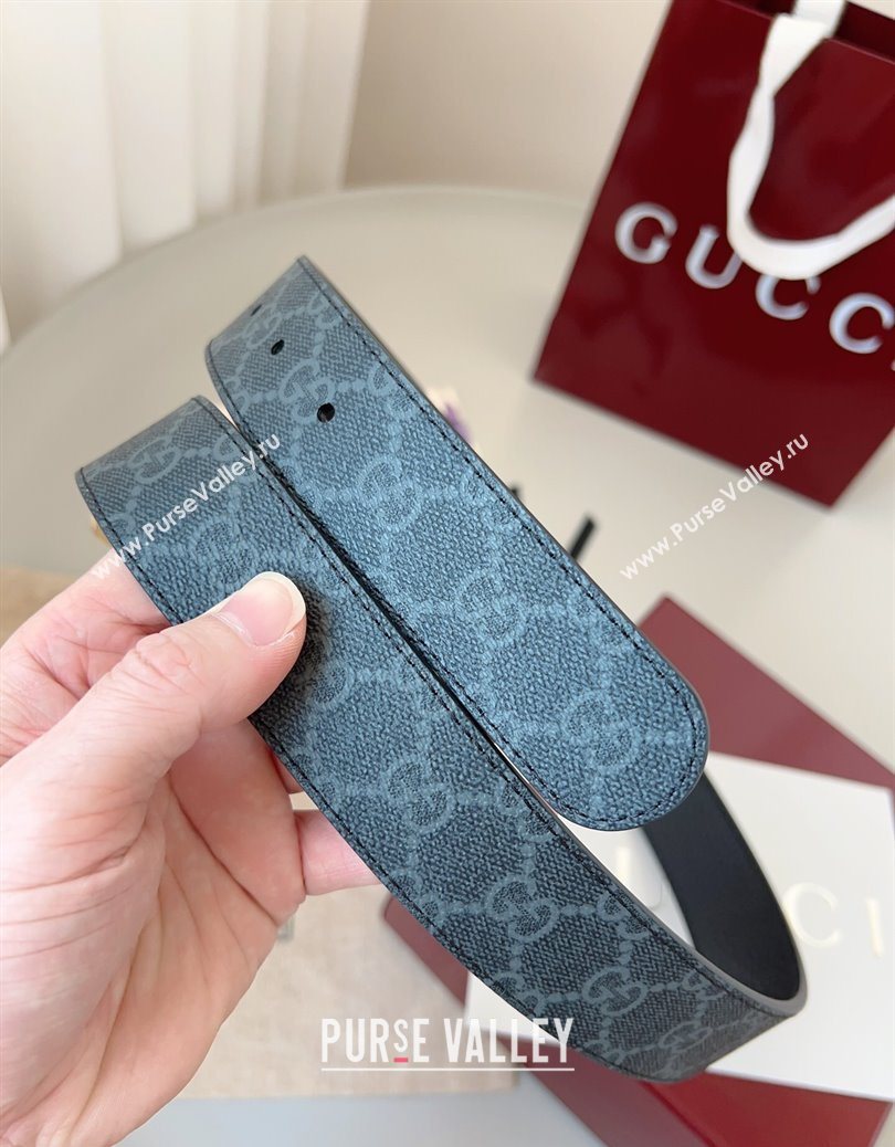 Gucci GG Leather Belt 3.5cm Black/Gold 2025 GG091201 (99-250912137)