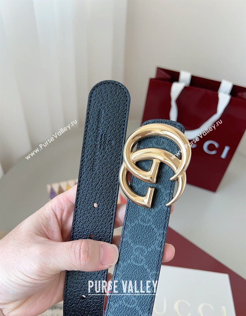Gucci GG Leather Belt 3.5cm Black/Gold 2025 GG091201 (99-250912137)