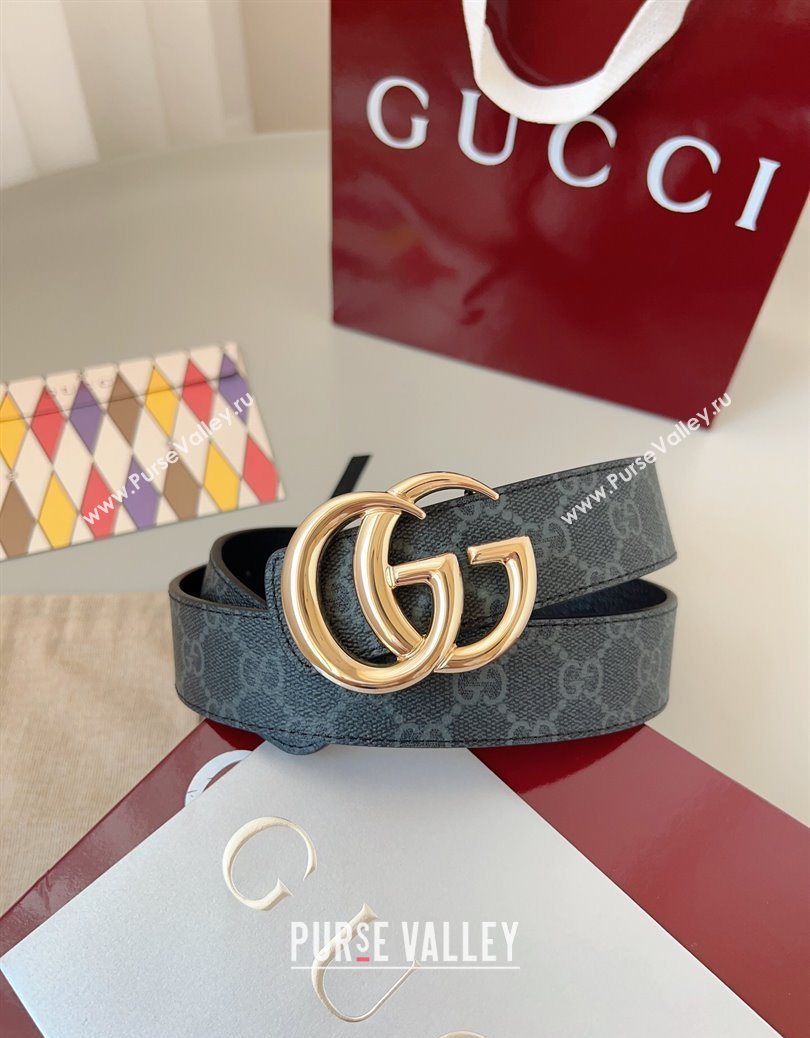 Gucci GG Leather Belt 3.5cm Black/Gold 2025 GG091201 (99-250912137)