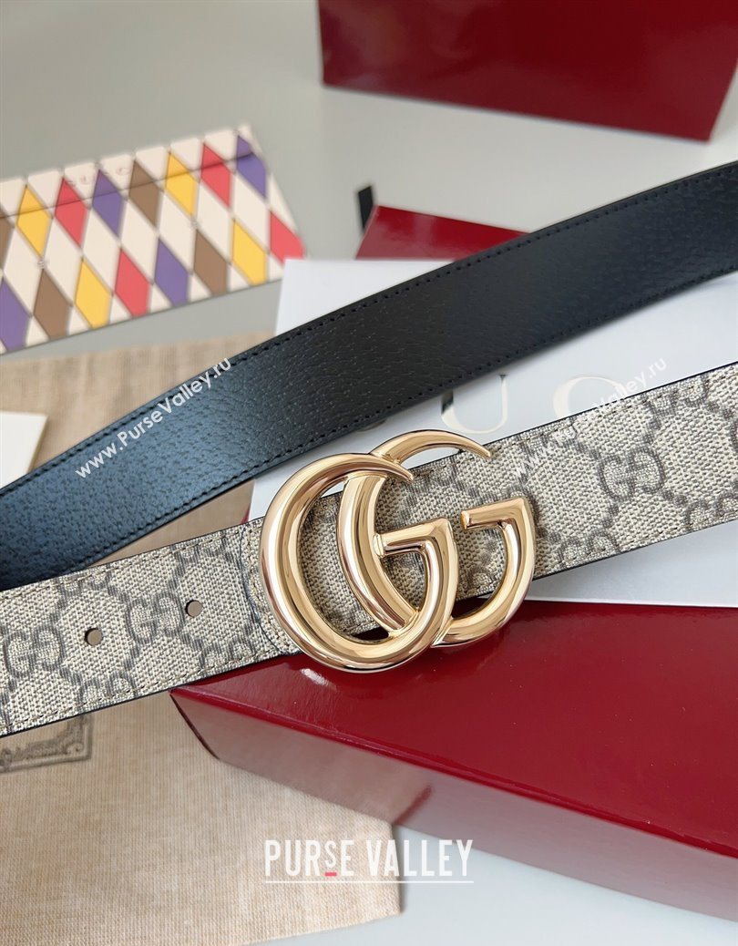 Gucci GG Leather Belt 3.5cm Beige/Gold 2025 GG091201 (99-250912138)