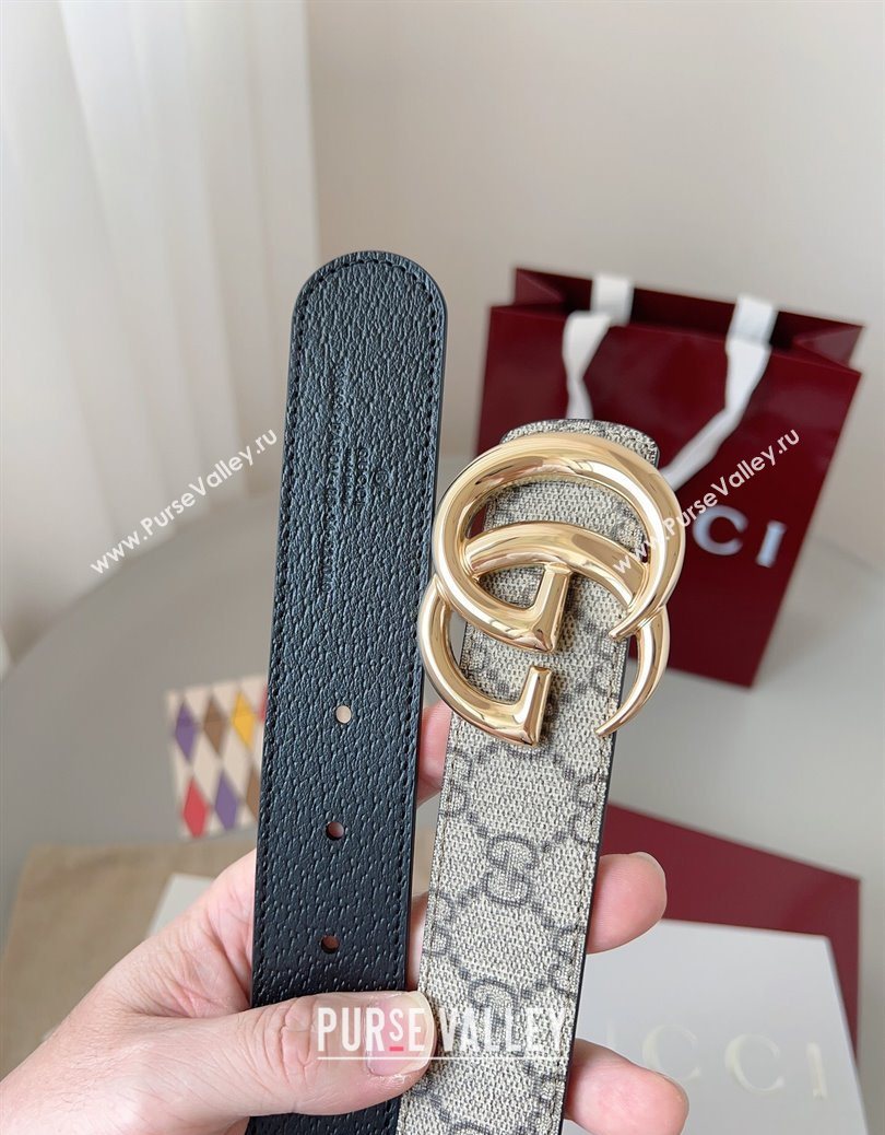 Gucci GG Leather Belt 3.5cm Beige/Gold 2025 GG091201 (99-250912138)