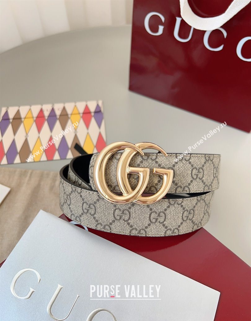 Gucci GG Leather Belt 3.5cm Beige/Gold 2025 GG091201 (99-250912138)
