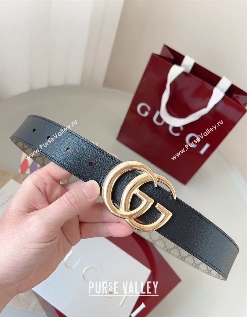 Gucci GG Leather Belt 3.5cm Beige/Gold 2025 GG091201 (99-250912138)