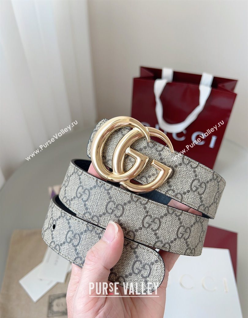 Gucci GG Leather Belt 3.5cm Beige/Gold 2025 GG091201 (99-250912138)