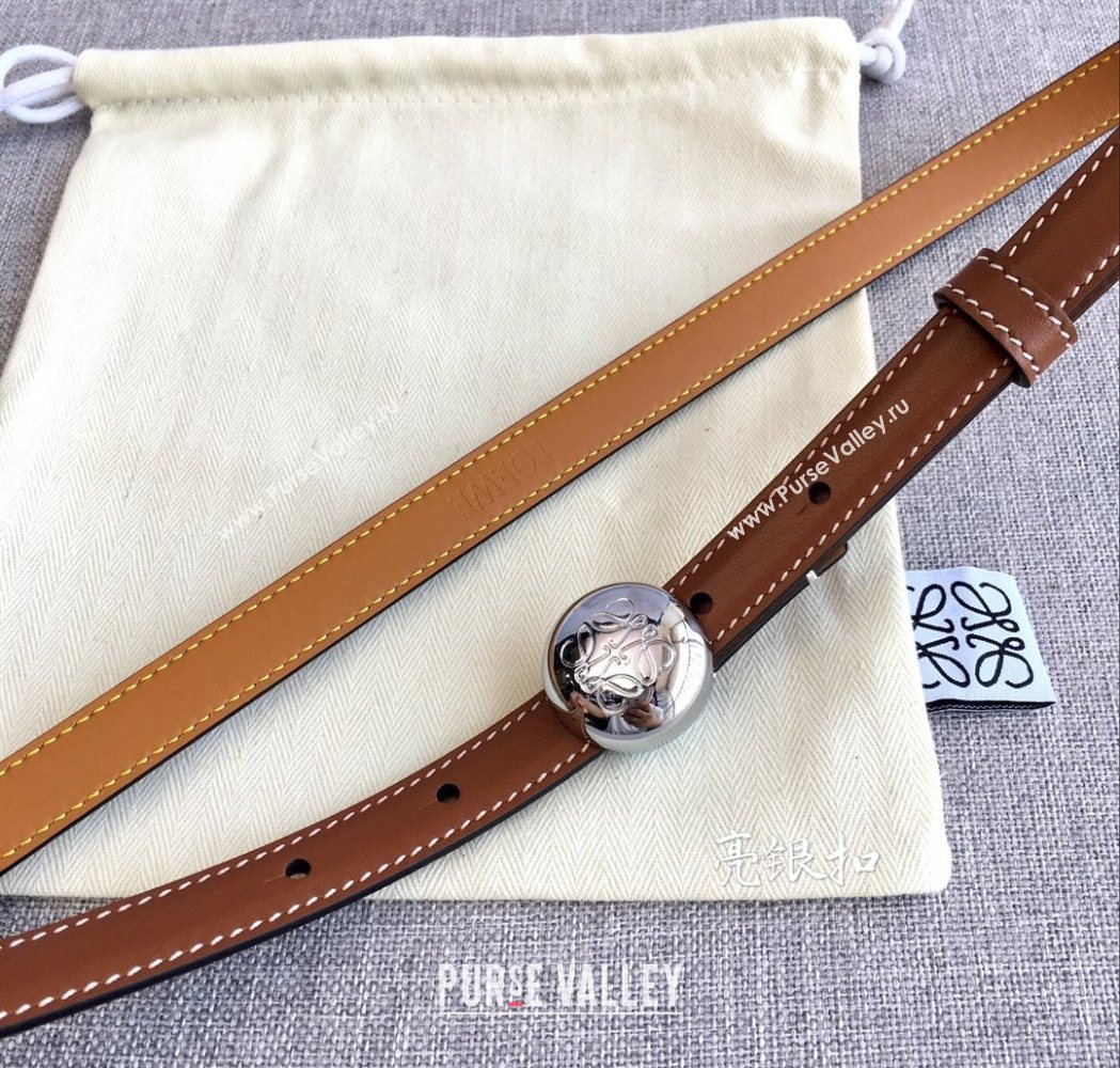 Loewe Pebble Belt 1.5cm in Calfskin Leather Brown/Silver 2025 LW091201 (99-251112108)