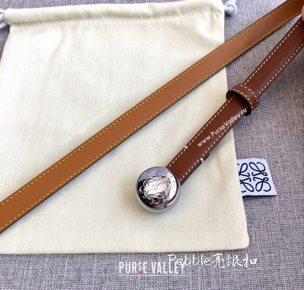 Loewe Pebble Belt 1.5cm in Calfskin Leather Brown/Silver 2025 LW091201 (99-251112108)