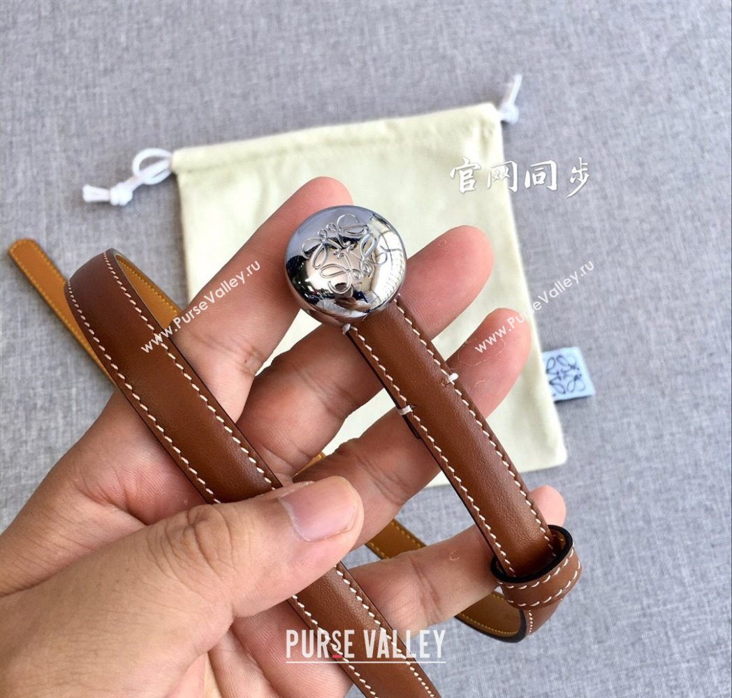 Loewe Pebble Belt 1.5cm in Calfskin Leather Brown/Silver 2025 LW091201 (99-251112108)