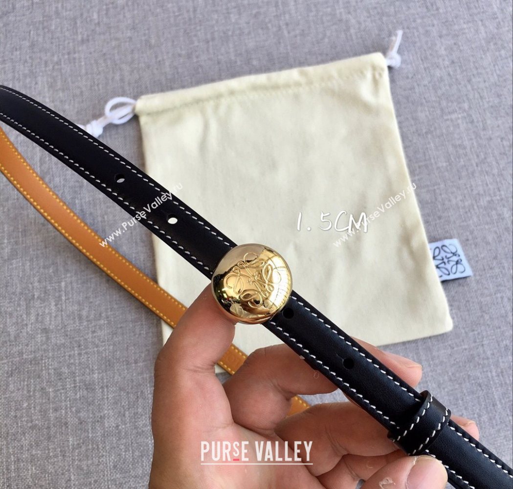 Loewe Pebble Belt 1.5cm in Calfskin Leather Black/Gold 2025 LW091201 (99-251112109)