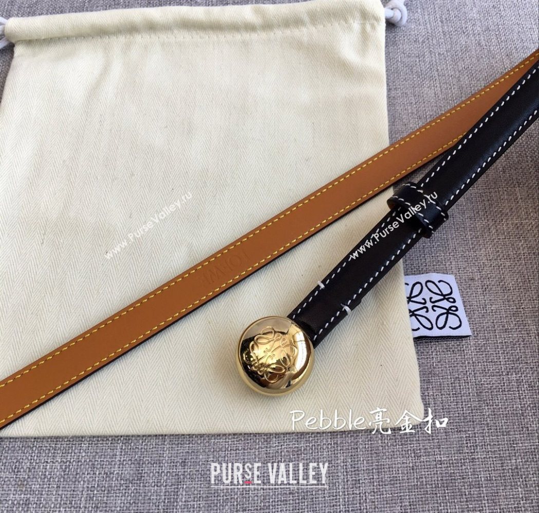 Loewe Pebble Belt 1.5cm in Calfskin Leather Black/Gold 2025 LW091201 (99-251112109)