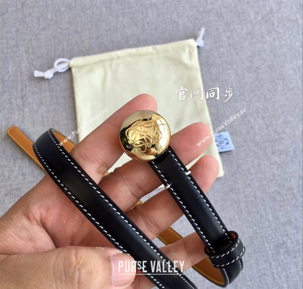 Loewe Pebble Belt 1.5cm in Calfskin Leather Black/Gold 2025 LW091201 (99-251112109)