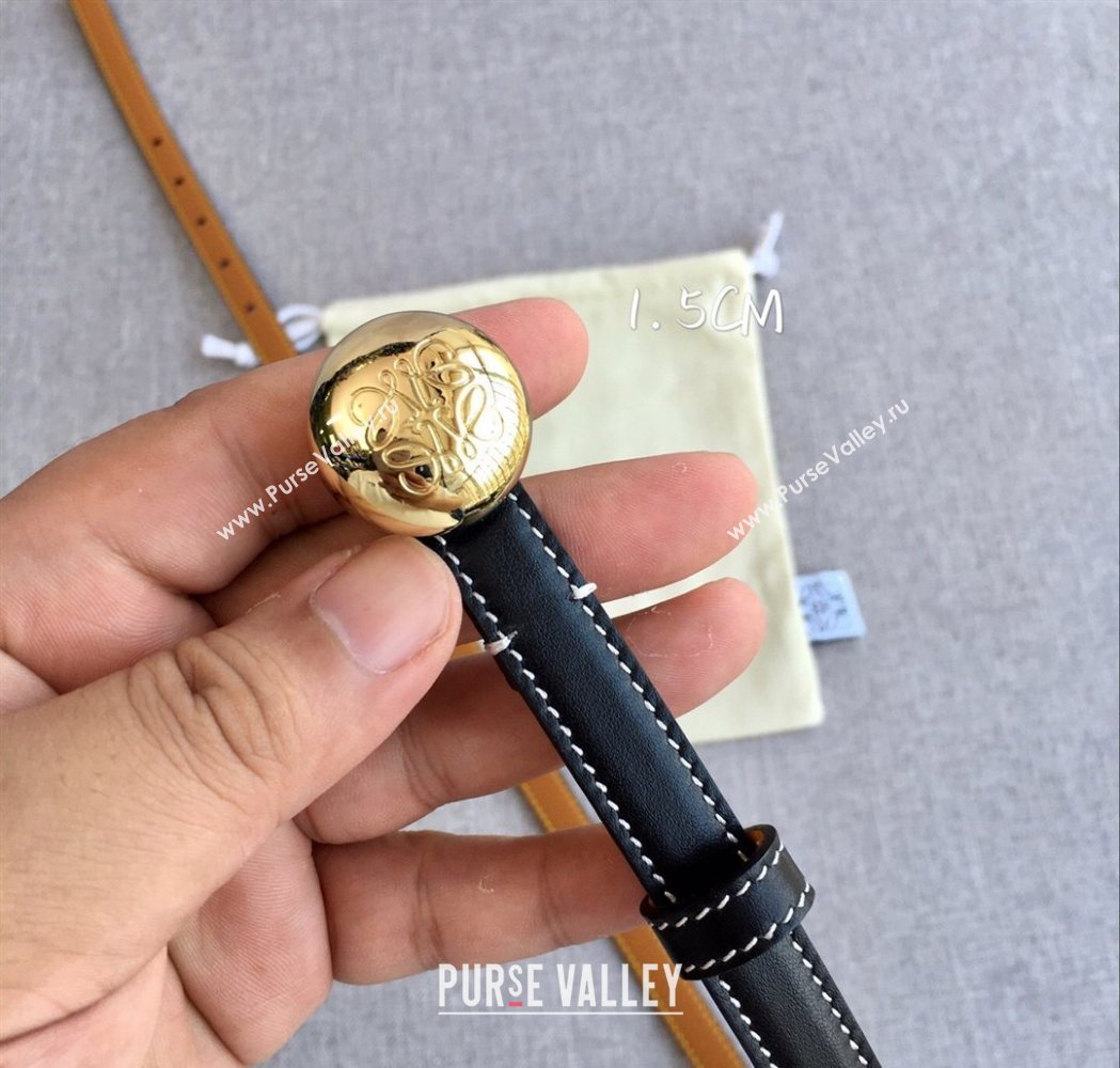 Loewe Pebble Belt 1.5cm in Calfskin Leather Black/Gold 2025 LW091201 (99-251112109)