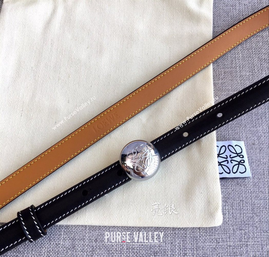 Loewe Pebble Belt 1.5cm in Calfskin Leather Black/Silver 2025 LW091201 (99-251112110)