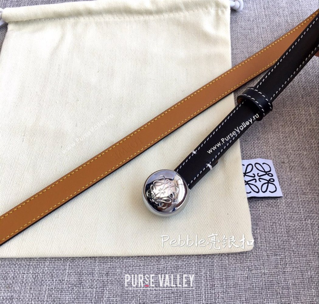 Loewe Pebble Belt 1.5cm in Calfskin Leather Black/Silver 2025 LW091201 (99-251112110)