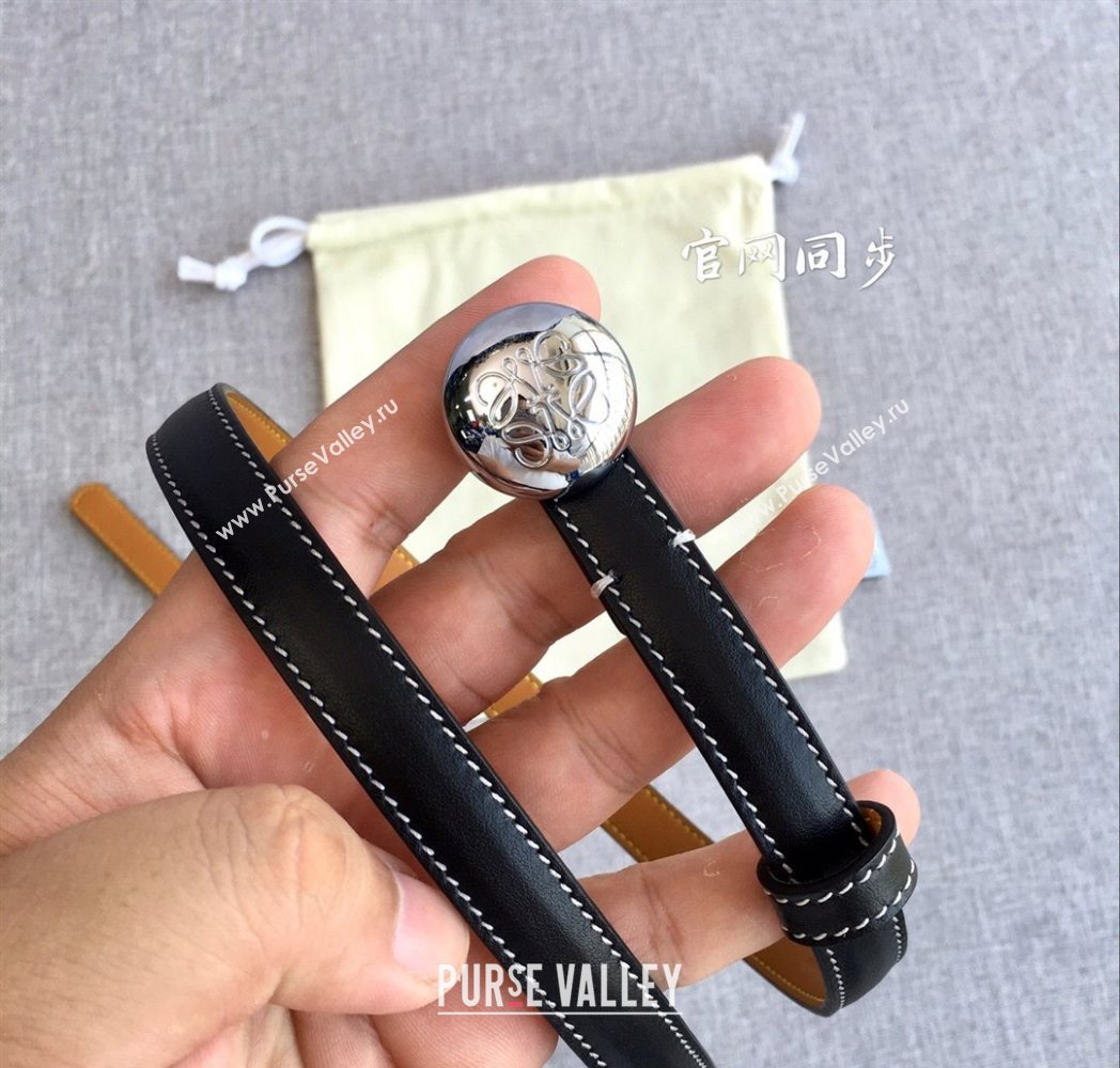 Loewe Pebble Belt 1.5cm in Calfskin Leather Black/Silver 2025 LW091201 (99-251112110)