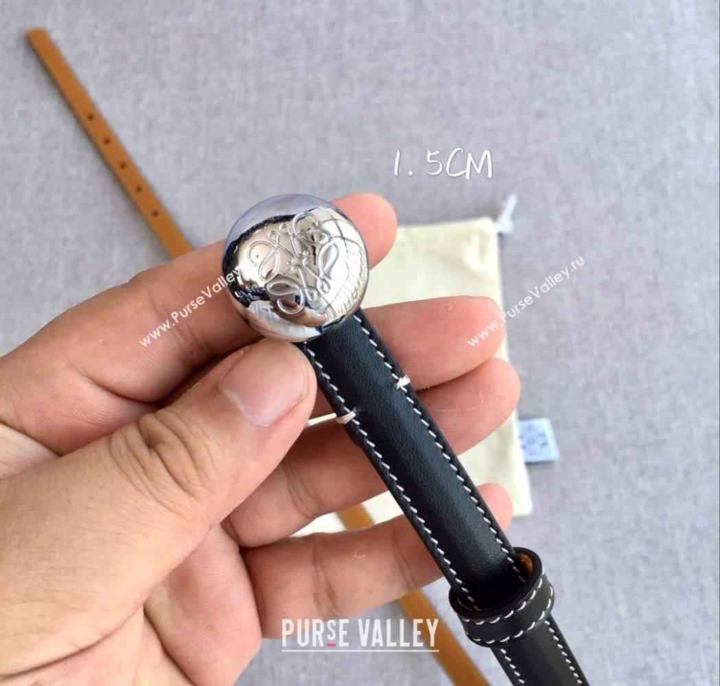 Loewe Pebble Belt 1.5cm in Calfskin Leather Black/Silver 2025 LW091201 (99-251112110)