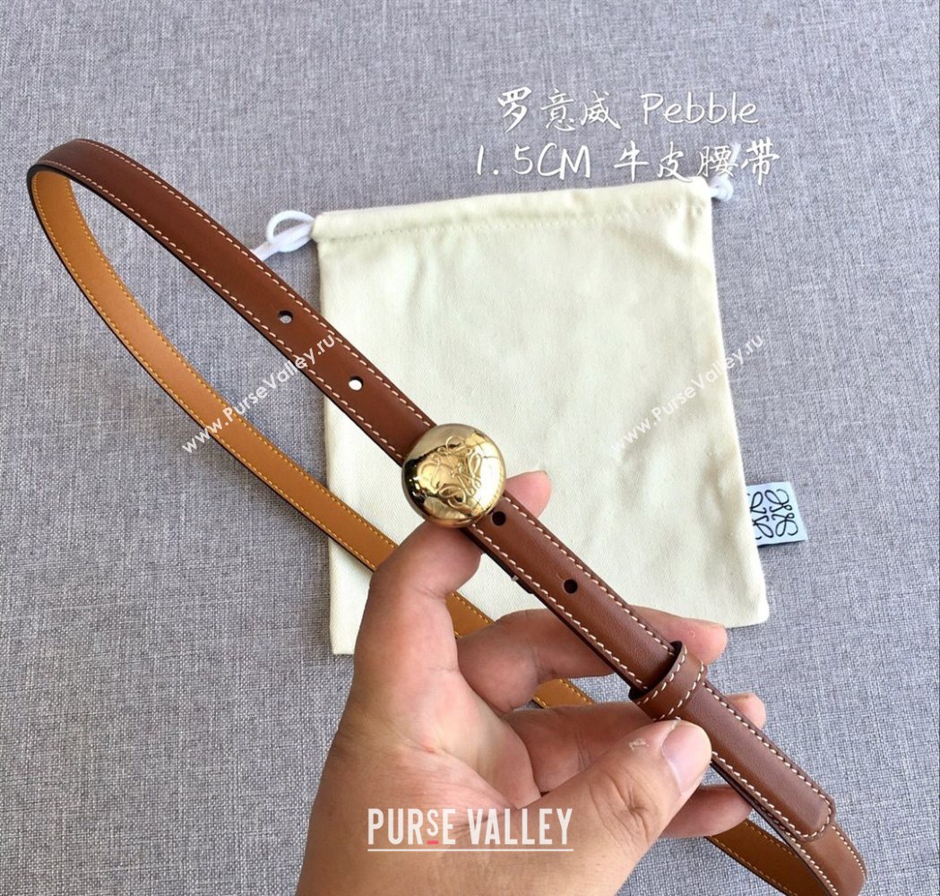 Loewe Pebble Belt 1.5cm in Calfskin Leather Brown/Gold 2025 LW091201 (99-251112107)