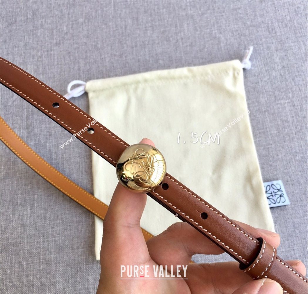 Loewe Pebble Belt 1.5cm in Calfskin Leather Brown/Gold 2025 LW091201 (99-251112107)
