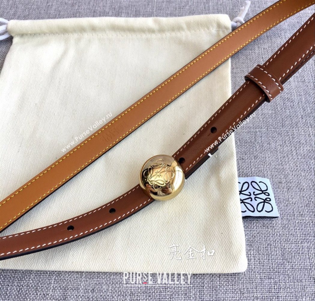 Loewe Pebble Belt 1.5cm in Calfskin Leather Brown/Gold 2025 LW091201 (99-251112107)