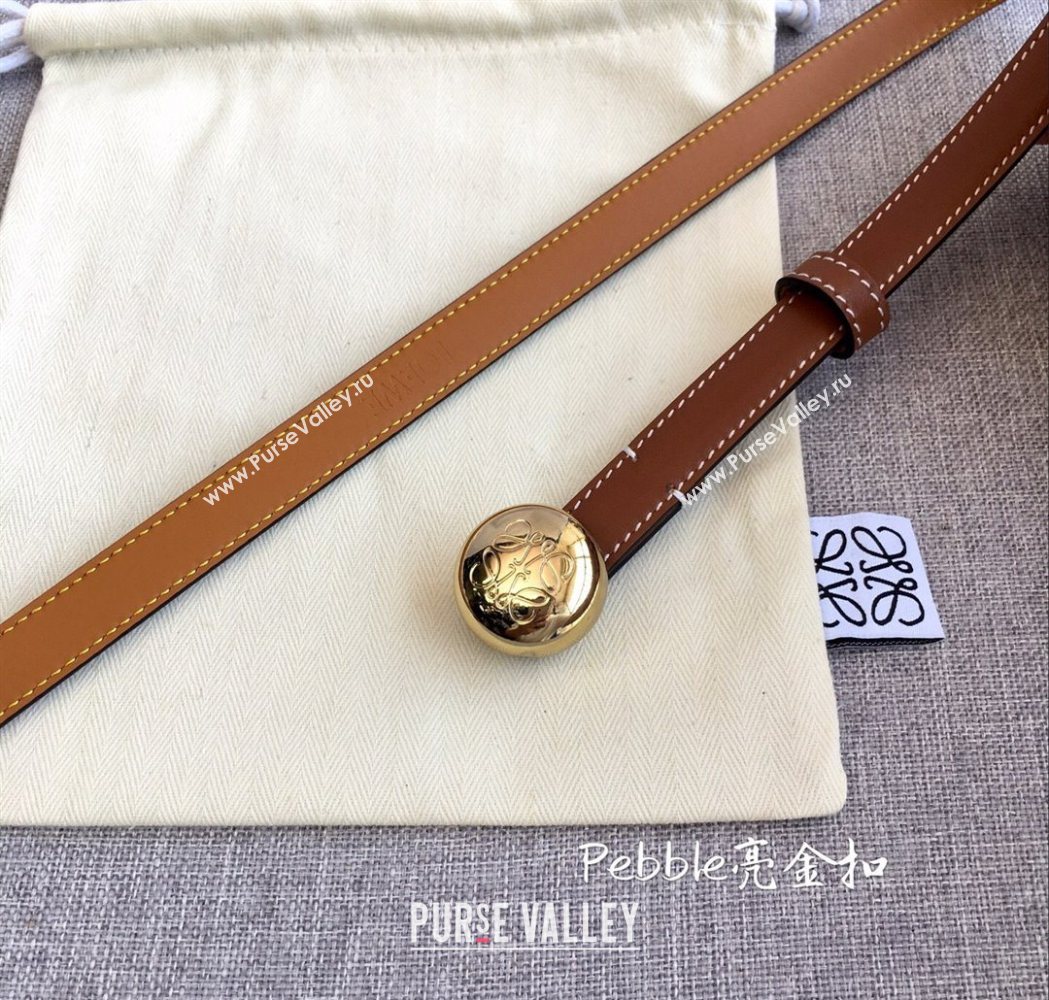 Loewe Pebble Belt 1.5cm in Calfskin Leather Brown/Gold 2025 LW091201 (99-251112107)