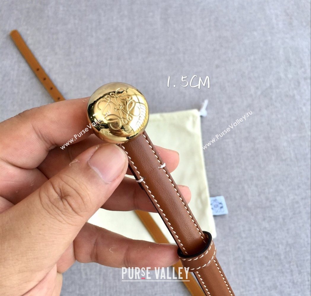 Loewe Pebble Belt 1.5cm in Calfskin Leather Brown/Gold 2025 LW091201 (99-251112107)