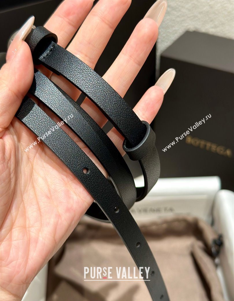 Bottega Veneta Calfskin Leather Belt with Knot Buckle Black/Silver 2025 BV26010403 (99-260104061)