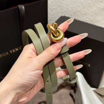 Bottega Veneta Calfskin Leather Belt with Knot Buckle Green/Gold 2025 BV26010403 (99-260104062)