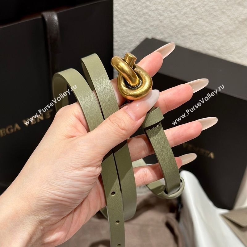 Bottega Veneta Calfskin Leather Belt with Knot Buckle Green/Gold 2025 BV26010403 (99-260104062)
