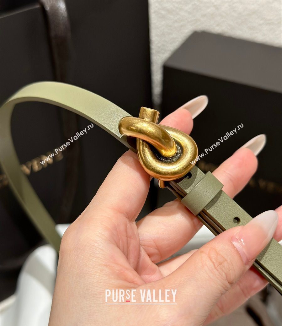 Bottega Veneta Calfskin Leather Belt with Knot Buckle Green/Gold 2025 BV26010403 (99-260104062)