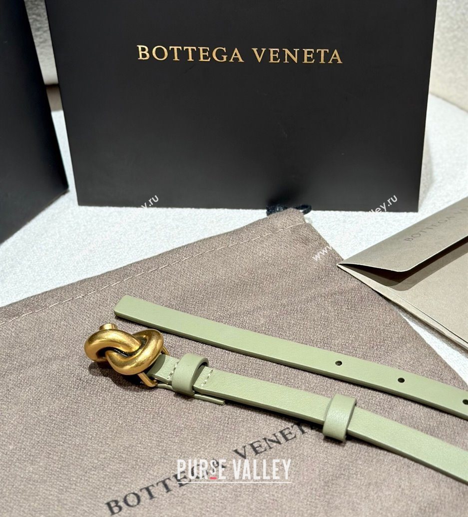 Bottega Veneta Calfskin Leather Belt with Knot Buckle Green/Gold 2025 BV26010403 (99-260104062)