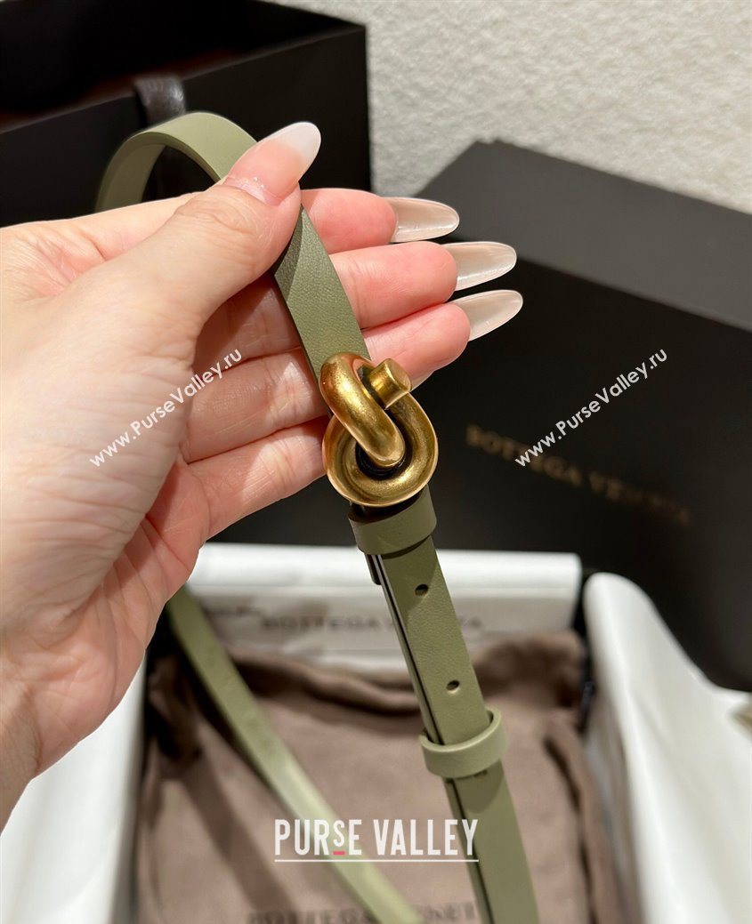 Bottega Veneta Calfskin Leather Belt with Knot Buckle Green/Gold 2025 BV26010403 (99-260104062)