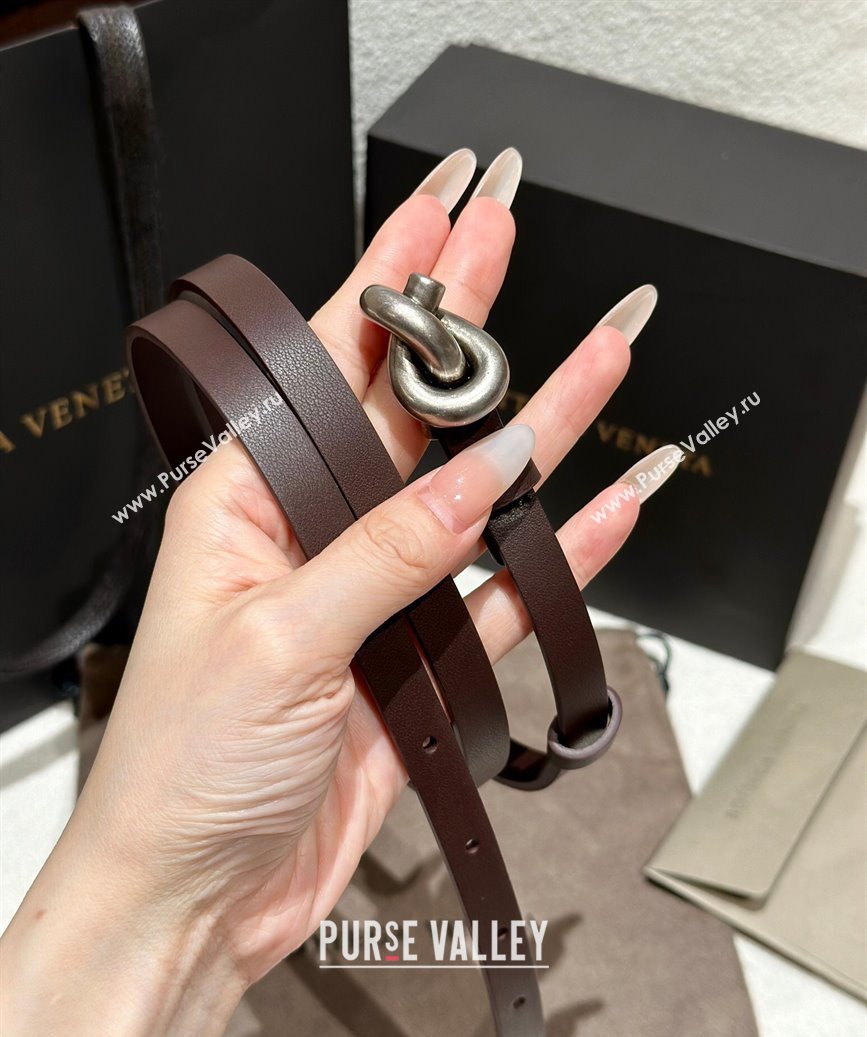 Bottega Veneta Calfskin Leather Belt with Knot Buckle Brown/Silver 2025 BV26010403 (99-260104064)