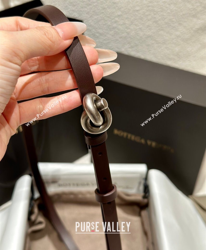 Bottega Veneta Calfskin Leather Belt with Knot Buckle Brown/Silver 2025 BV26010403 (99-260104064)