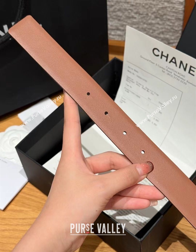 Chanel Calfskin Leather Reversible Belt 3cm with CC Buckle Brown/Silver 2025 1231 (99-251231127)