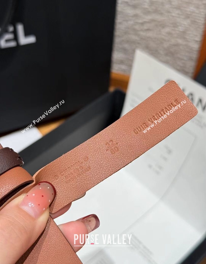 Chanel Calfskin Leather Reversible Belt 3cm with CC Buckle Brown/Silver 2025 1231 (99-251231127)